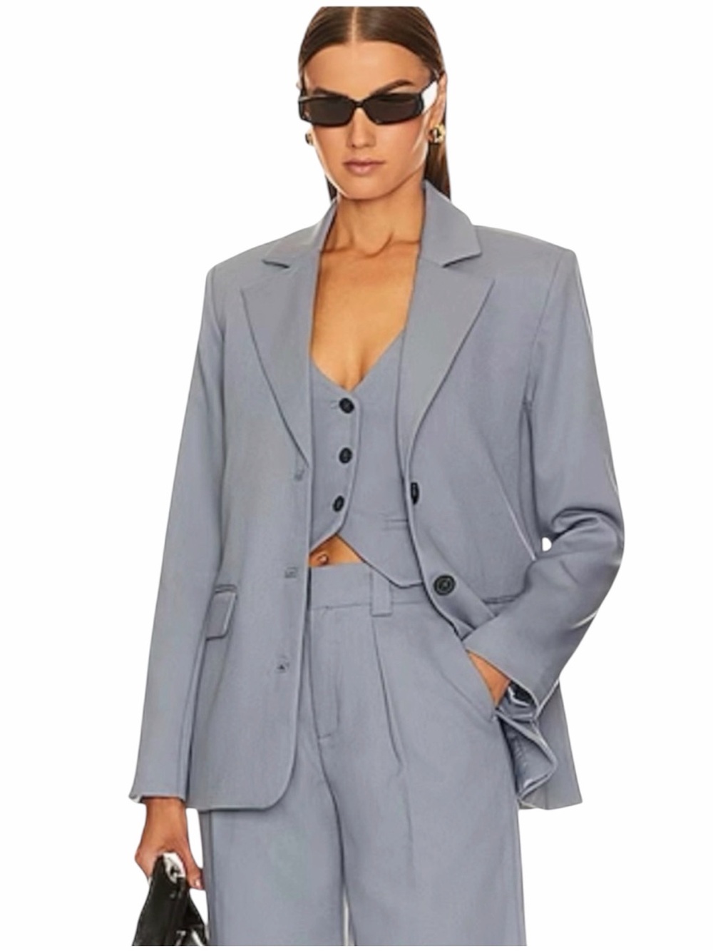 LPA Sienna Women’s Oversized Men’s Wear One Button Loose Fit Blazer Slate Grey